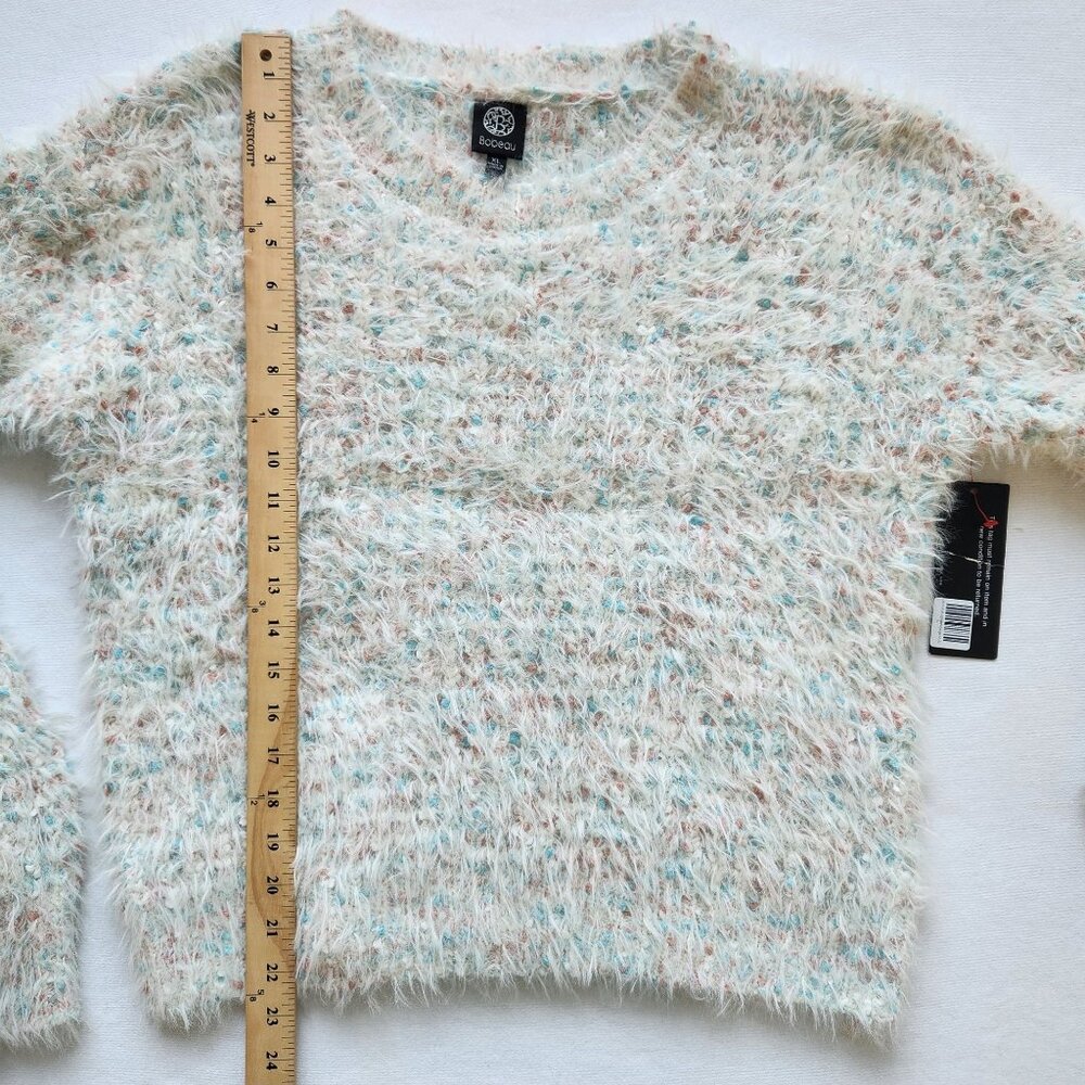 Bobeau Fuzzy Knit Sweater Eyelash Cream Confetti Winter Warm Cozy Cabincore Soft - Picture 10 of 10
